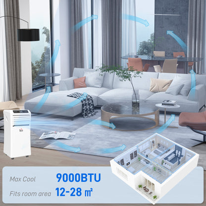HOMCOM 9000 BTU Air Conditioning Unit, 3-in-1 Portable Air Conditioner, Dehumidifier, Cooling Fan with Remote Control, Digital Display, 2 Speeds, 24H Timer, Window Venting Kit, 28m√Ç¬≤