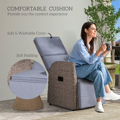 Outsunny 148  Reclining Rattan Garden Armchair, with Footrest - Brown/Grey