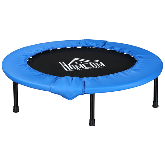 HOMCOM _96cm Mini Fitness Trampoline Home Gym Yoga Exercise Rebounder Indoor Outdoor Jumper w/ Safety Pad, Support Up to 100 KG, Blue and Black