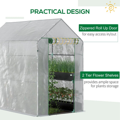 Outsunny Walk in Garden Greenhouse مع أرفف Polytunnel Steeple Grow House 186L x 120W 190Hcm أبيض