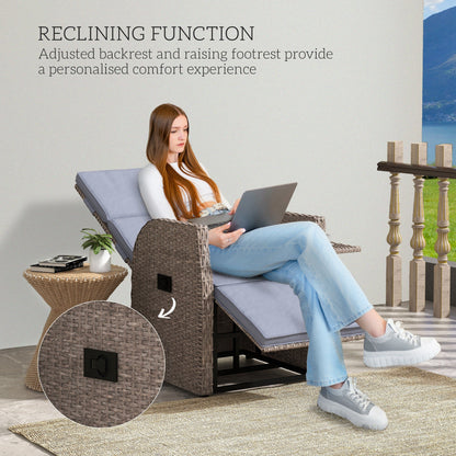 Outsunny 148  Reclining Rattan Garden Armchair, with Footrest - Brown/Grey