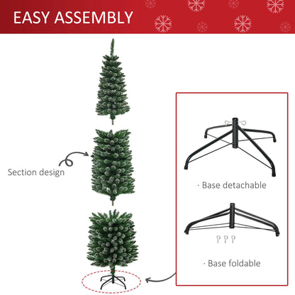 6.5FT Artificial Snow Dipped Christmas Tree Xmas Pencil Tree Holiday Home Indoor Decoration with Foldable Black Stand, Green