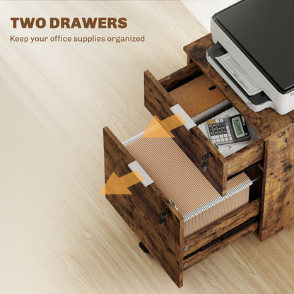 HOMCOM Two-Drawer Lockable Filing Cabinet - Black and Rustic Brown