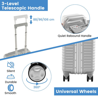 Under-seat Carry On Luggage with Spinner Wheels-Silver