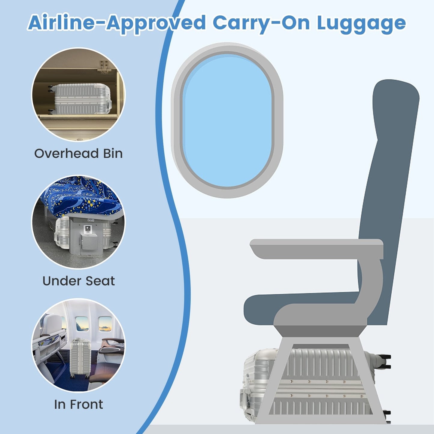Under-seat Carry On Luggage with Spinner Wheels-Silver