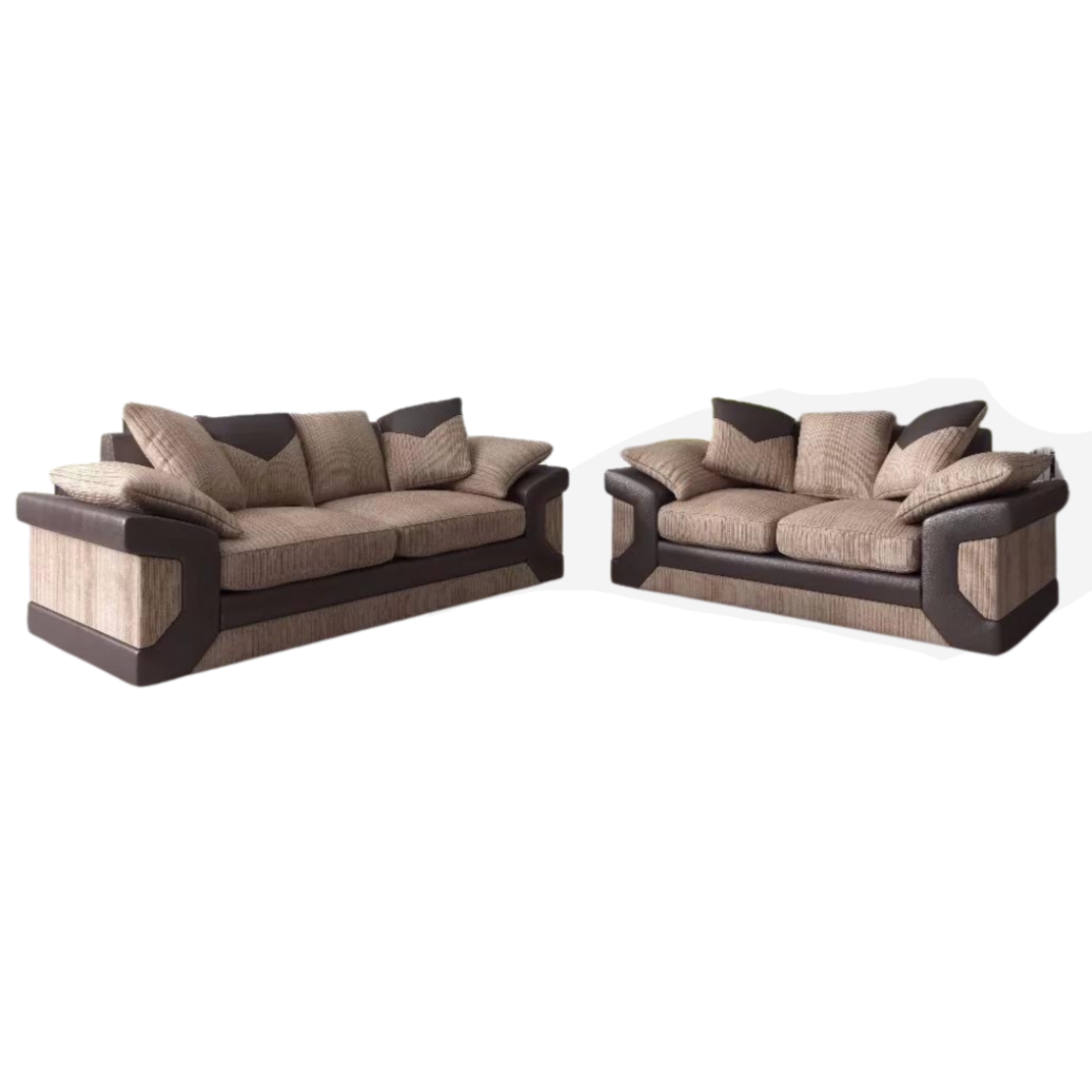 Dino Jumbo Cord Brown and Beige Sofa Set