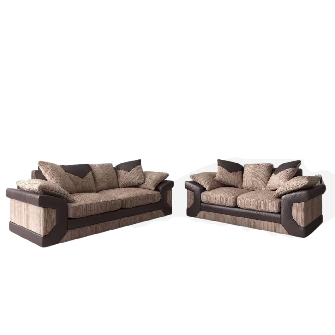 Dino Jumbo Cord Brown and Beige Sofa Set