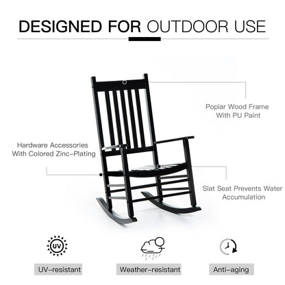 Outsunny Rocking Chair Armchair Wooden Patio Rocker Balcony Deck Outdoor Porch Garden Seat Black