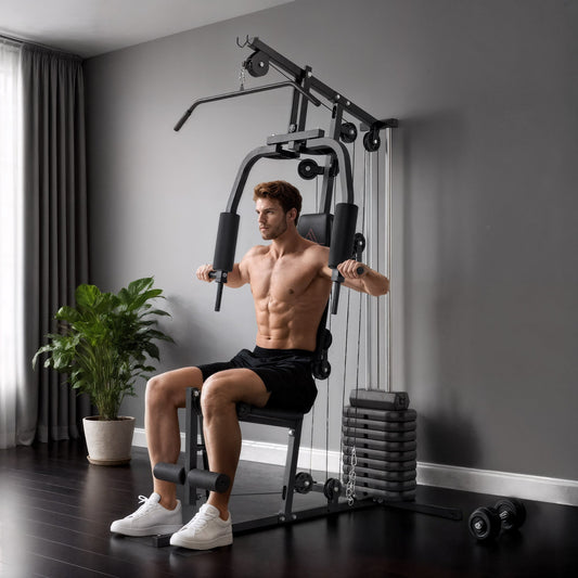 HOMCOM Multifunction Home Gym Machine, with 45kg Weight Stacks, for Strength Training
