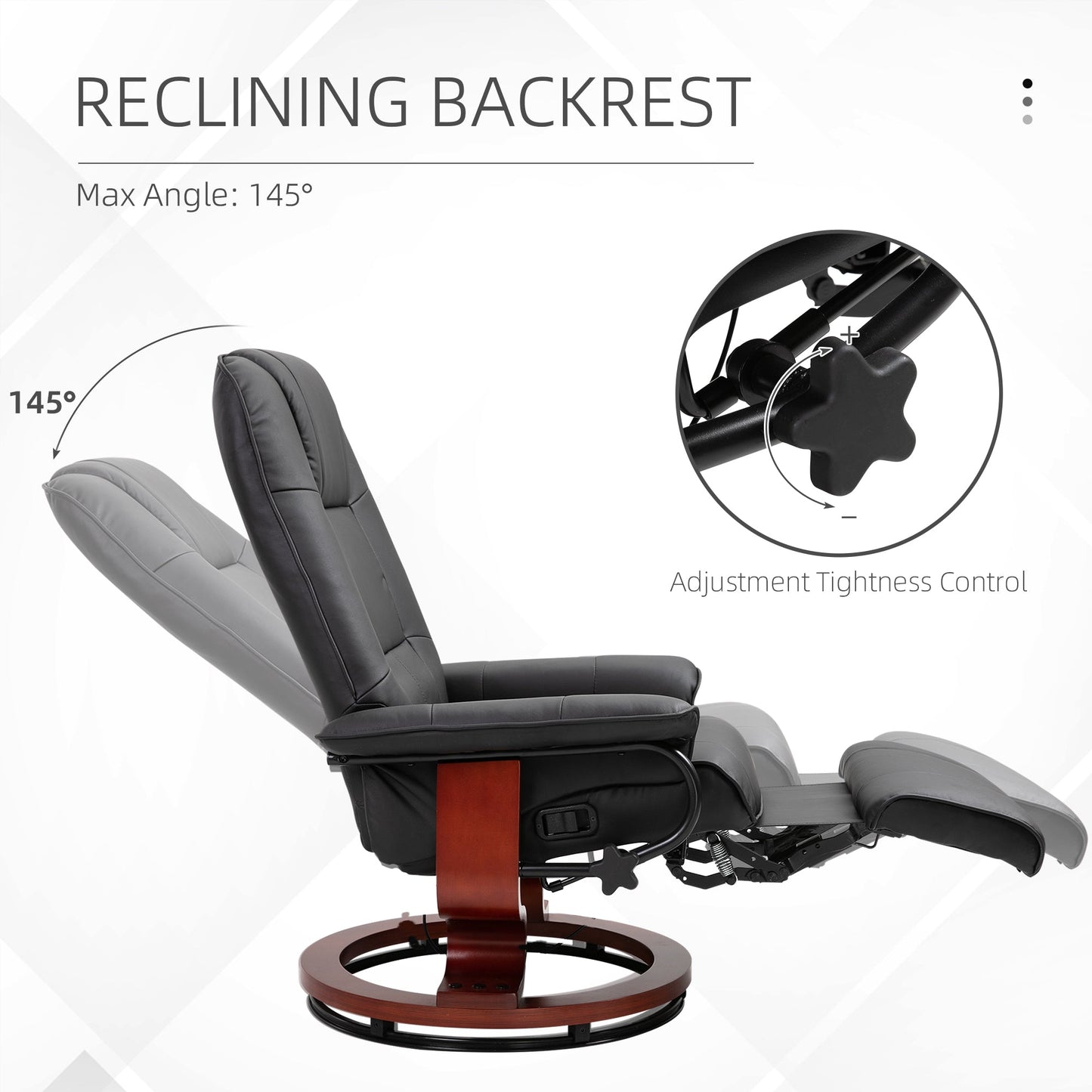 HOMCOM 360 Swivel Recliner Chair with Footstool, Faux Leather Upholstered Armchair for Living Room, Bedroom, Office, Black