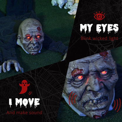 HOMCOM 5.2ft Life Size Outdoor Halloween Decoration Crawling Zombie, Animated Prop Decor with Sound and Motion Activated, Light Up Eyes, Howling Sound, Posable Arms