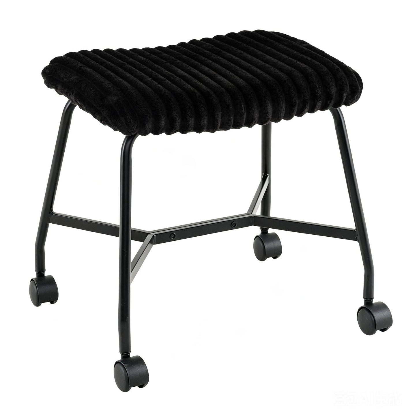 Upholstered Footrest Stool Set of 2 with 4 Swivel Casters & 7.5 cm Thick Cushion for Bedroom-Black