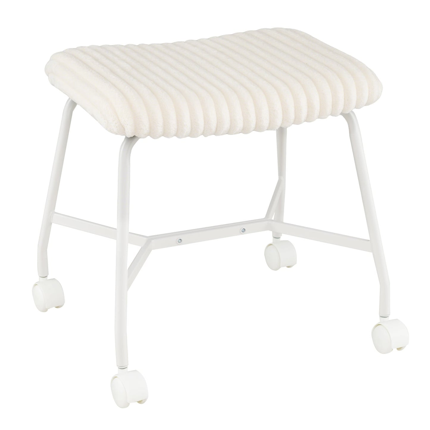 Upholstered Footrest Stool Set of 2 with 4 Swivel Casters & 7.5 cm Thick Cushion for Bedroom-White