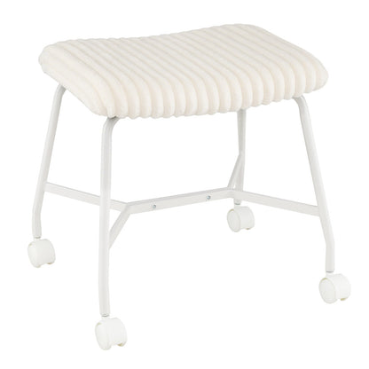 Upholstered Footrest Stool Set of 2 with 4 Swivel Casters & 7.5 cm Thick Cushion for Bedroom-White