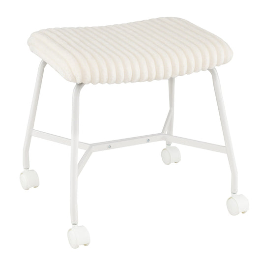 Upholstered Footrest Stool Set of 2 with 4 Swivel Casters & 7.5 cm Thick Cushion for Bedroom-White