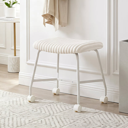 Upholstered Footrest Stool Set of 2 with 4 Swivel Casters & 7.5 cm Thick Cushion for Bedroom-White