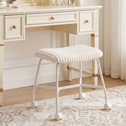 Upholstered Footrest Stool Set of 2 with 4 Swivel Casters & 7.5 cm Thick Cushion for Bedroom-White