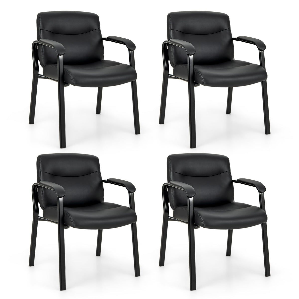 Upholstered Waiting Room Chair No Wheels Set of 4 with Padded Armrests-Black