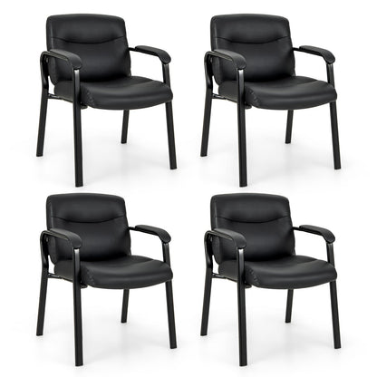Upholstered Waiting Room Chair No Wheels Set of 4 with Padded Armrests-Black