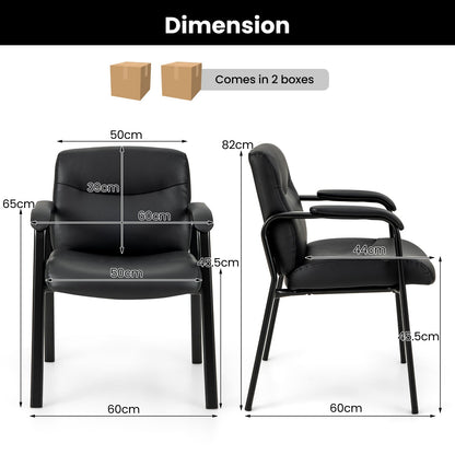 Upholstered Waiting Room Chair No Wheels Set of 4 with Padded Armrests-Black