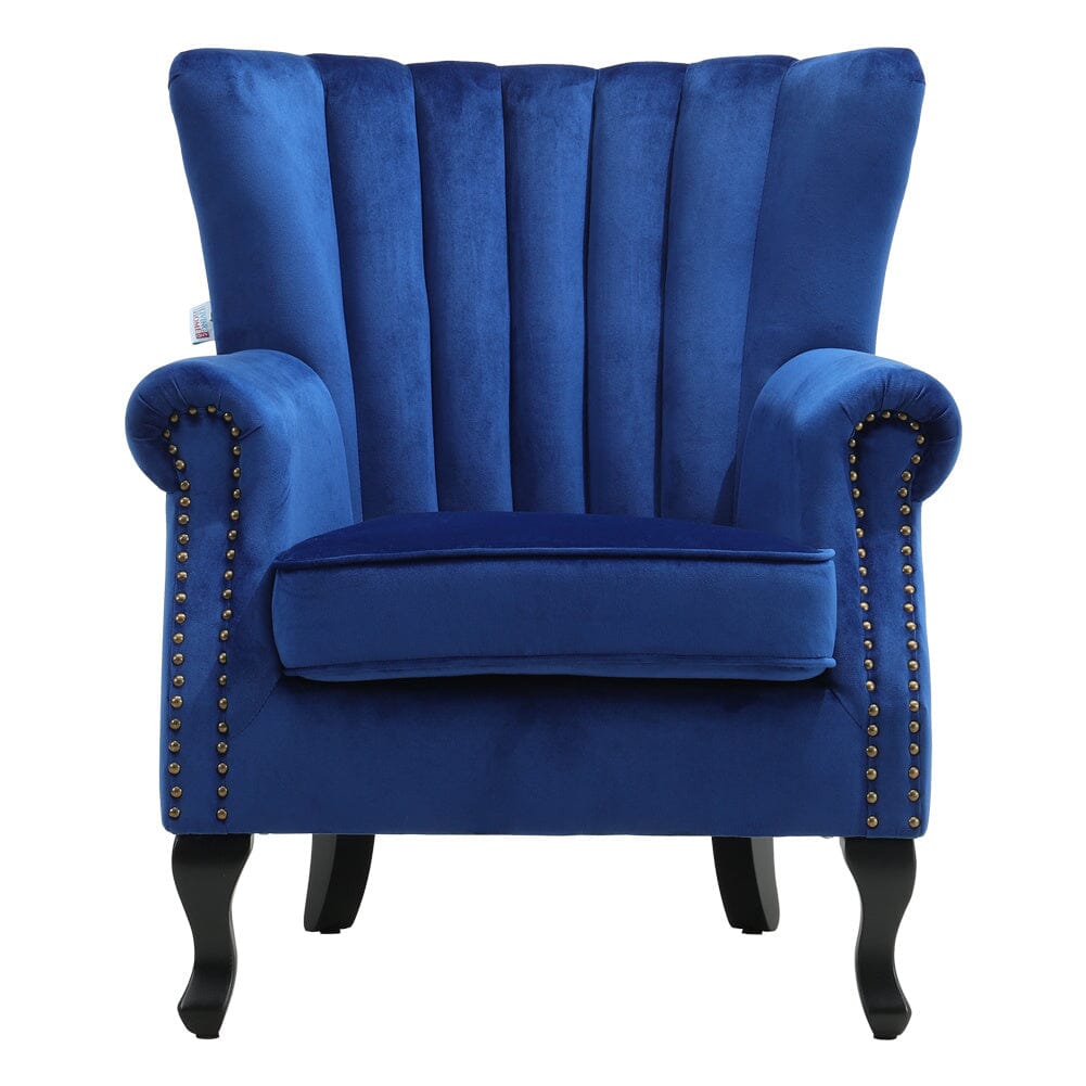 Velvet Upholstered Wingback Chair Thick Padded Armchair Green/Blue