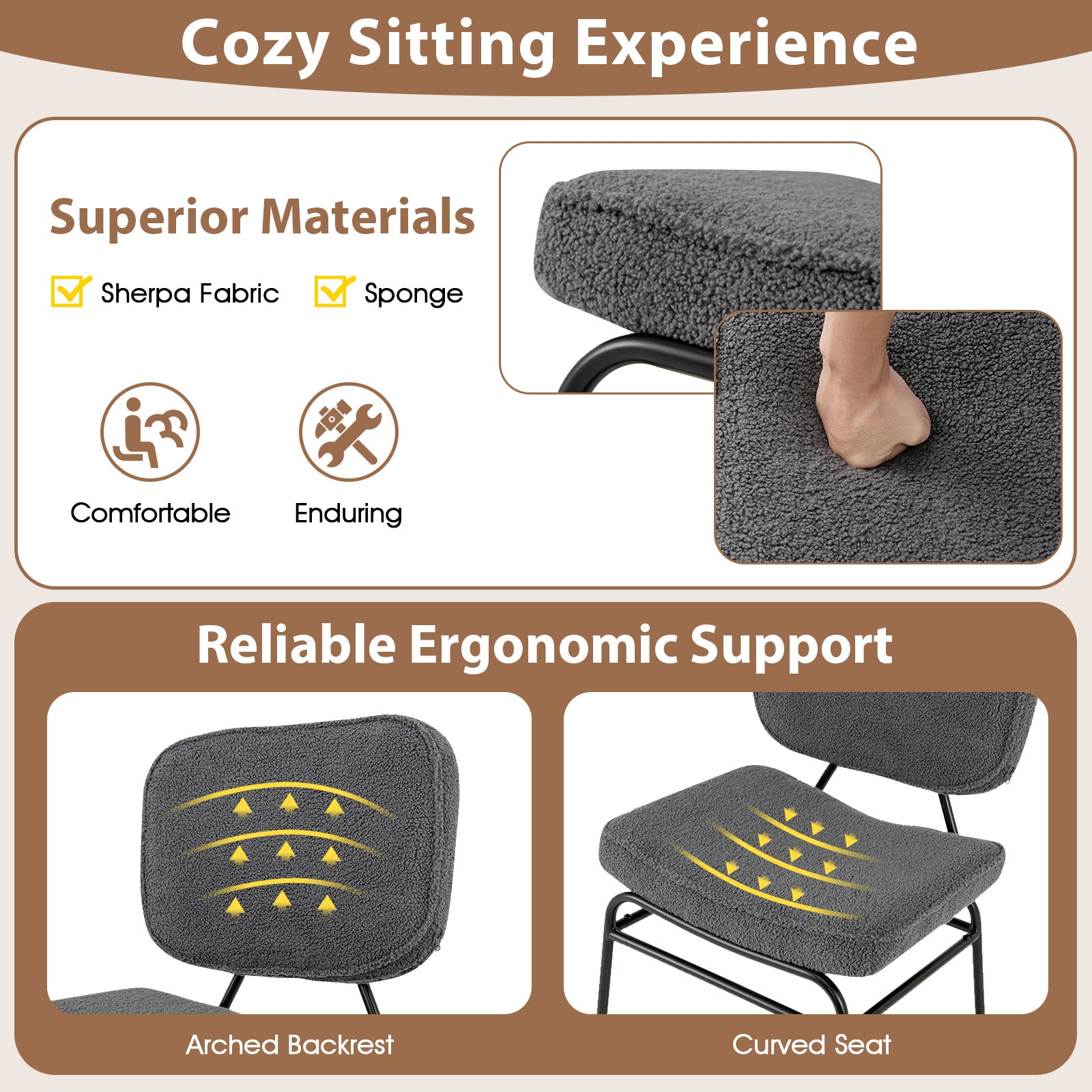 Upholstered Accent Chair with Sponge Padding and Adjustable Foot Pads-Grey