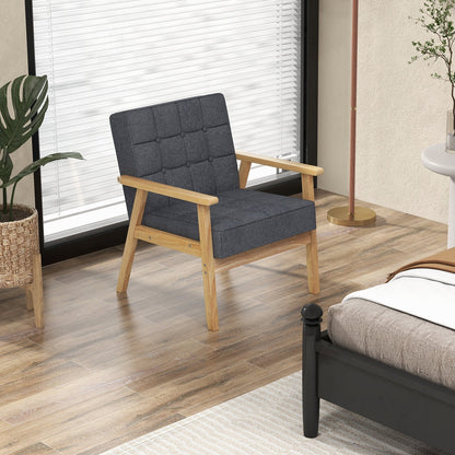 Modern Accent Chair with Rubber Wood Armrests -Grey