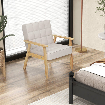 Modern Accent Chair with Rubber Wood Armrests -Beige