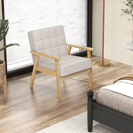 Modern Accent Chair with Rubber Wood Armrests -Beige