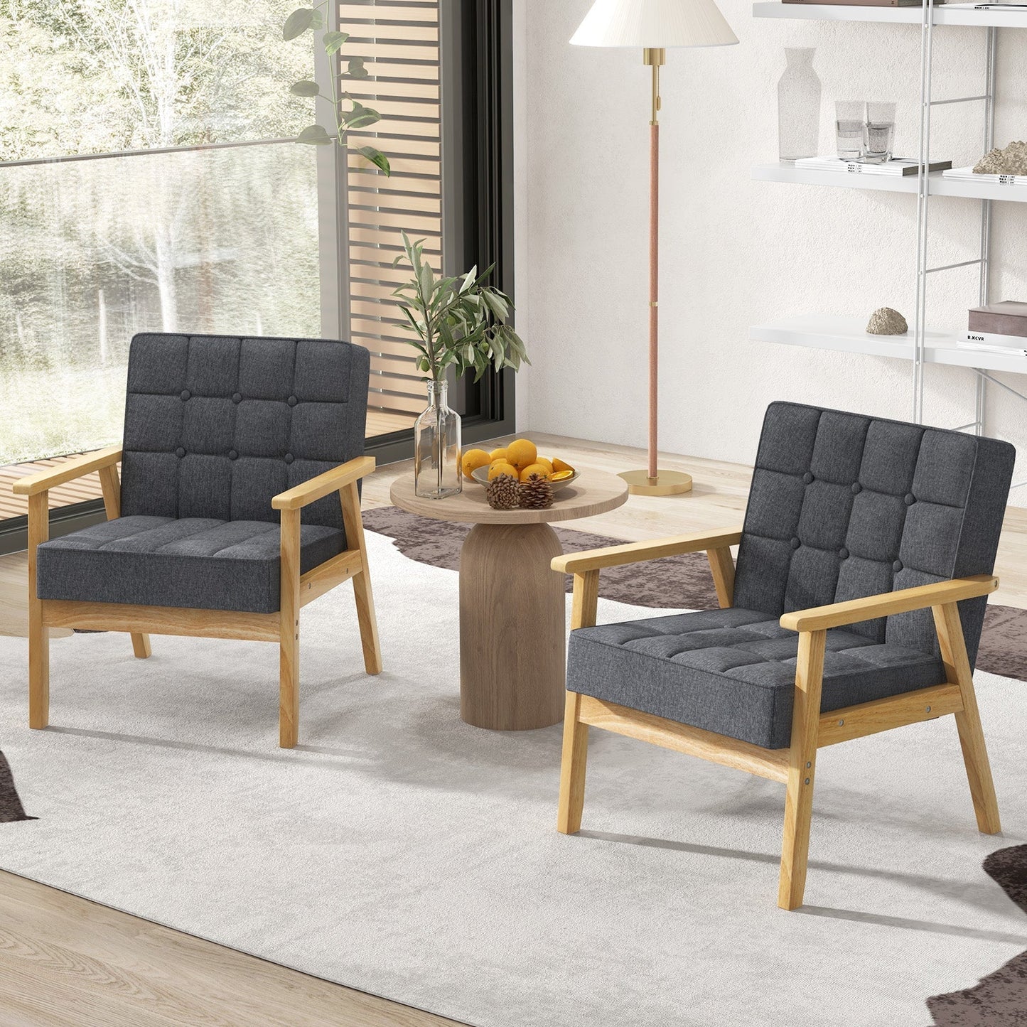 Modern Accent Chair with Rubber Wood Armrests -Grey