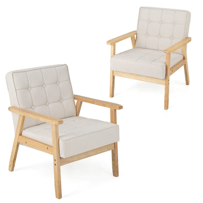 Modern Accent Chair with Rubber Wood Armrests -Beige
