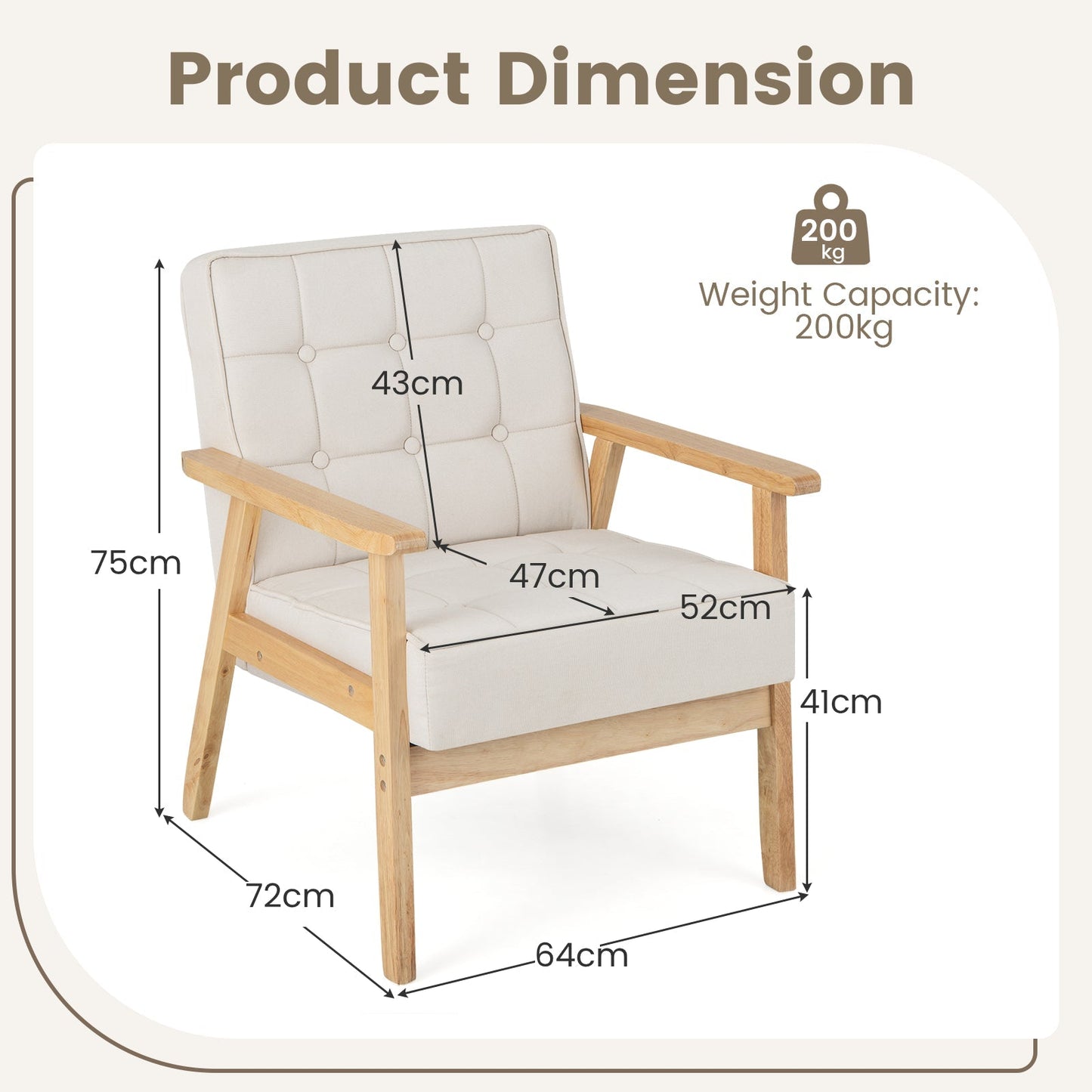 Modern Accent Chair with Rubber Wood Armrests -Beige