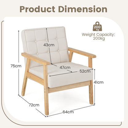 Modern Accent Chair with Rubber Wood Armrests -Beige