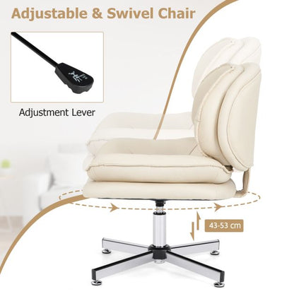 Upholstered Home Office Desk Chair with Double Padded Back and Seat-Beige