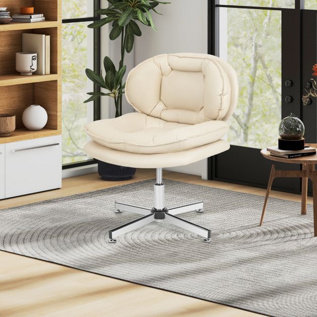 Upholstered Home Office Desk Chair with Double Padded Back and Seat-Beige