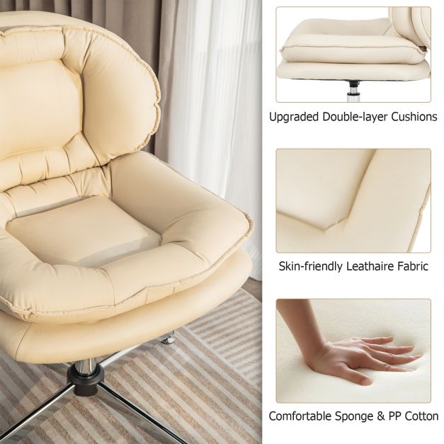 Upholstered Home Office Desk Chair with Double Padded Back and Seat-Beige