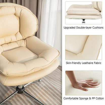 Upholstered Home Office Desk Chair with Double Padded Back and Seat-Beige