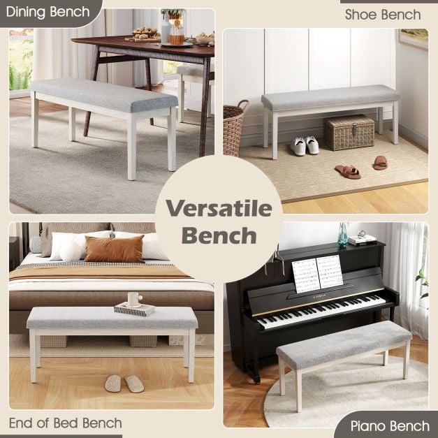 Upholstered Dining Bench Shoe Bench with Rubber Wood Legs and 300 KG Max Load-Light Grey