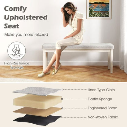 Upholstered Dining Bench Shoe Bench with Rubber Wood Legs and 300 KG Max Load-Light Grey