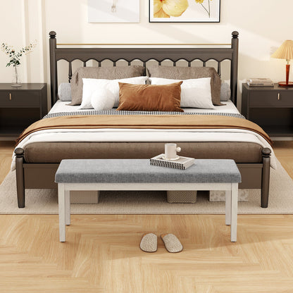 Upholstered Dining Bench Shoe Bench with Rubber Wood Legs and 300 KG Max Load-Dark Grey