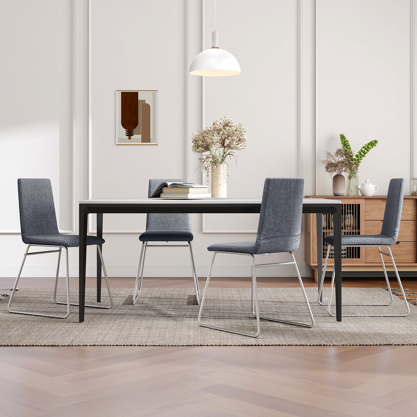Upholstered Dining Chairs Set of 2 Kitchen Dinner Chairs-Grey