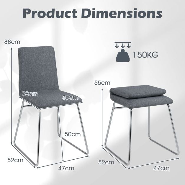 Set of 2 dining chairs with folding backrest &amp; metal frame upholstered kitchen chair