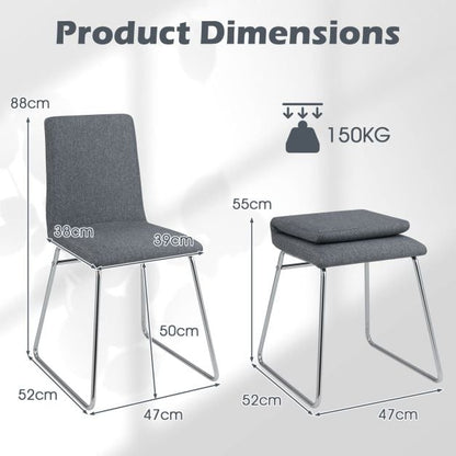 Set of 2 dining chairs with folding backrest &amp; metal frame upholstered kitchen chair