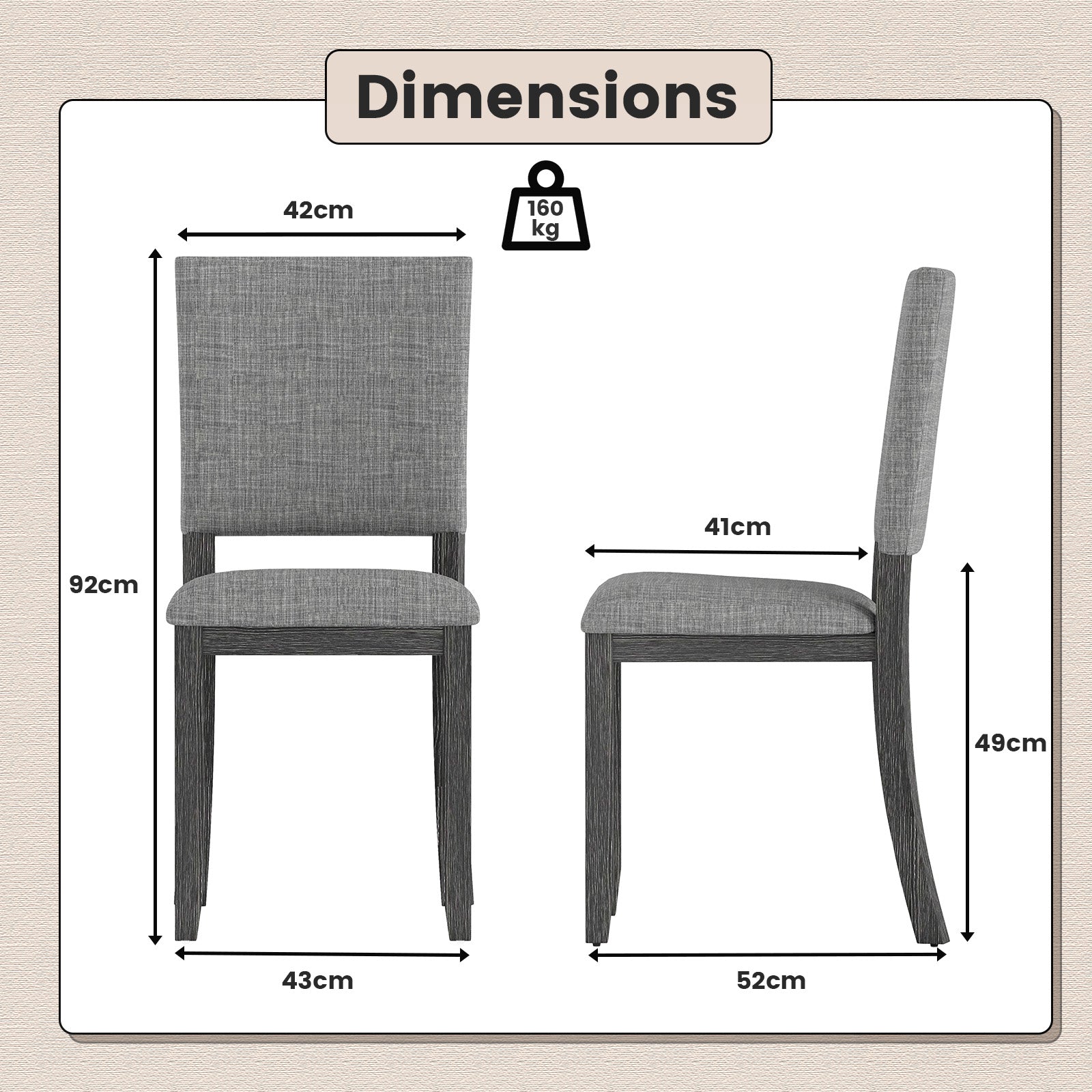 Upholstered Dining Chairs Set of 2 with Soft Padded Seat and Solid Wood Frame-Light Grey