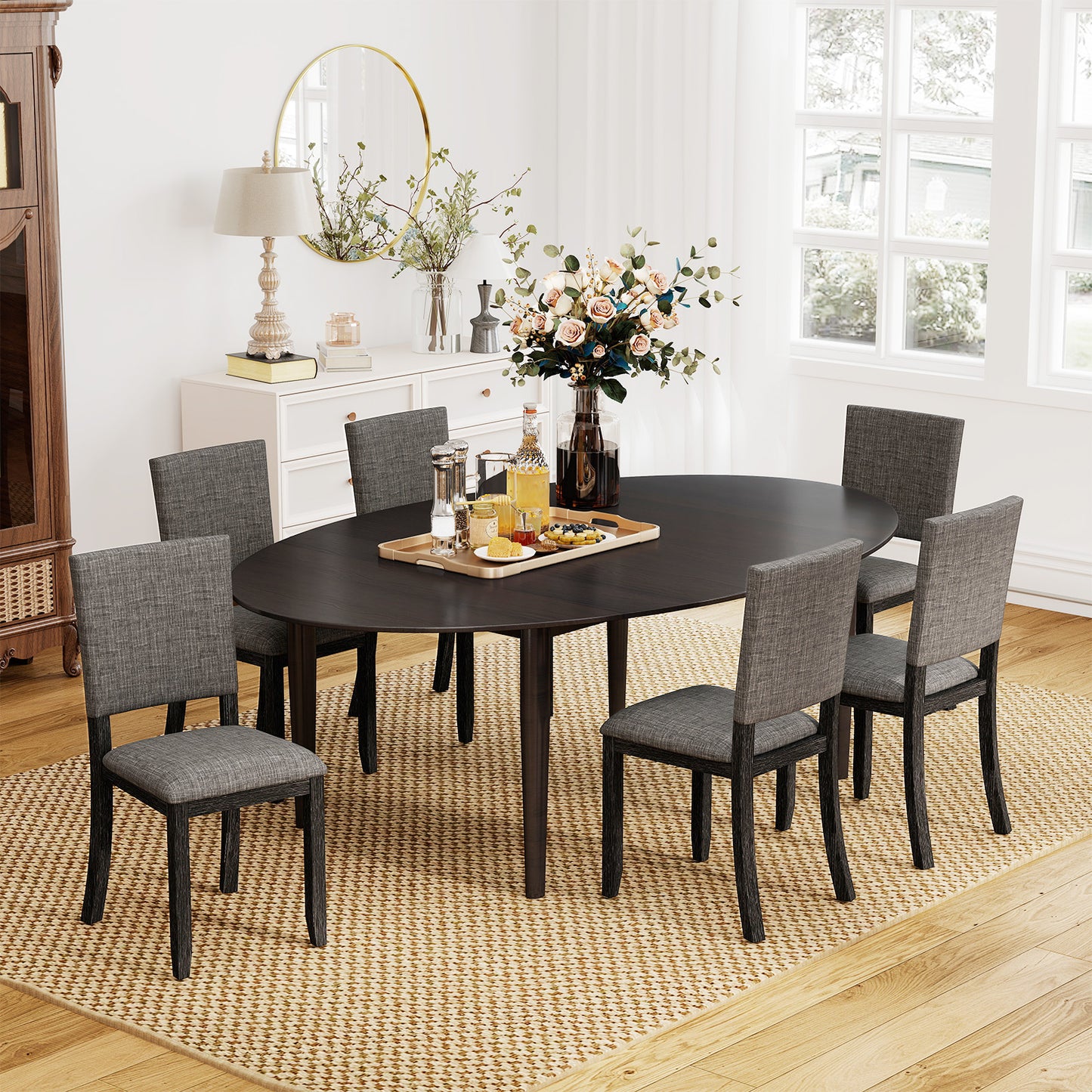 Upholstered Dining Chairs Set of 4 with Soft Padded Seat-Light Grey