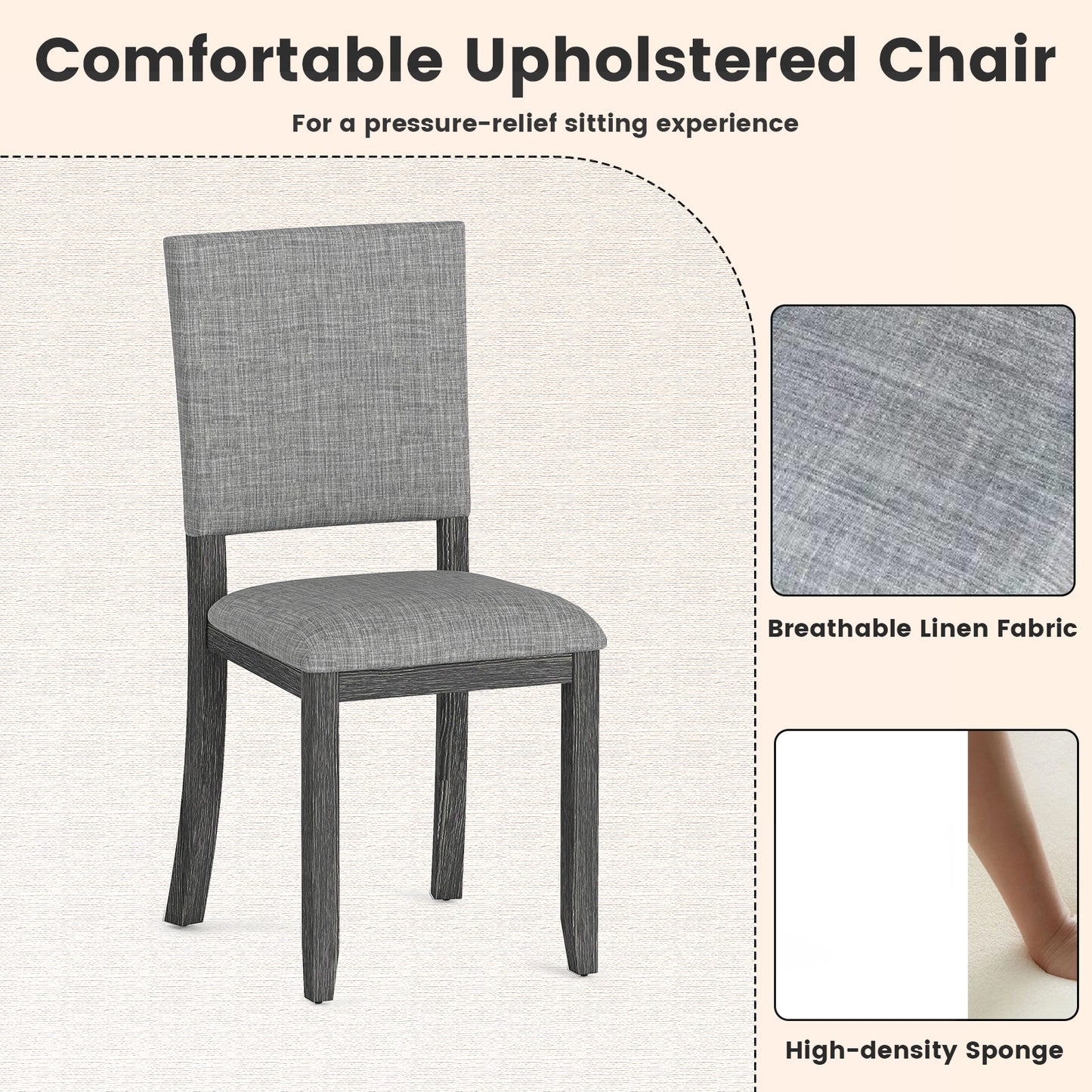 Upholstered Dining Chairs Set of 4 with Soft Padded Seat-Light Grey