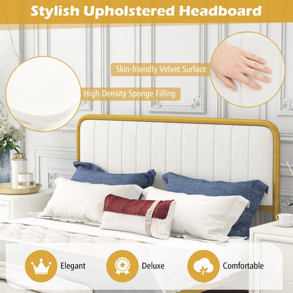 Upholstered Full Size Metal Bed Frame with Headboard-Full Size