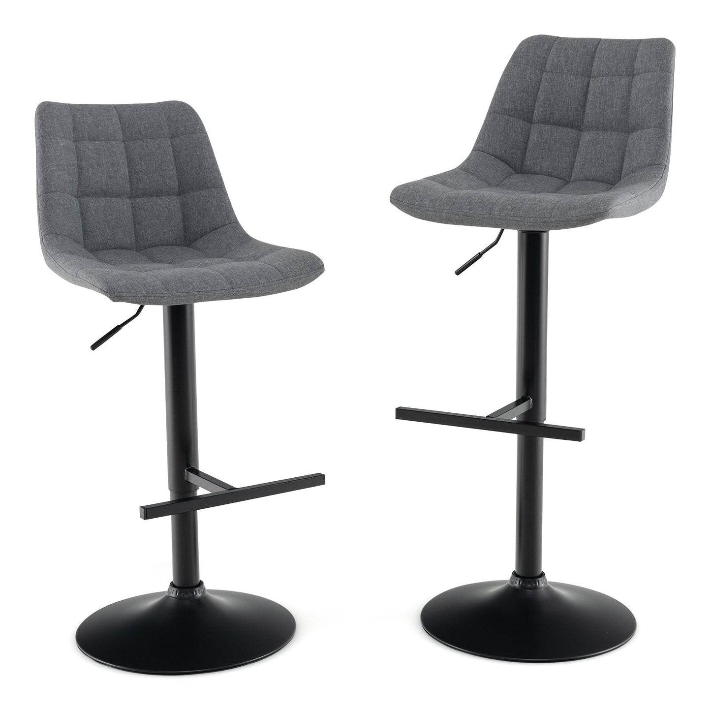 Upholstered Height Adjustable Bar Stools Set of 2 with Fabric Backrest-Grey