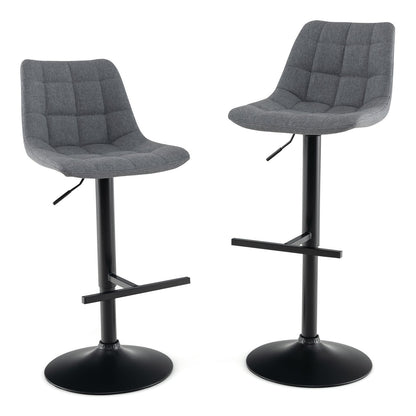 Upholstered Height Adjustable Bar Stools Set of 2 with Fabric Backrest-Grey