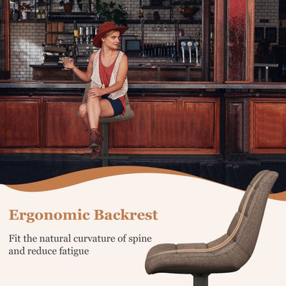 Upholstered Height Adjustable Bar Stools Set of 2 with Fabric Backrest-Brown